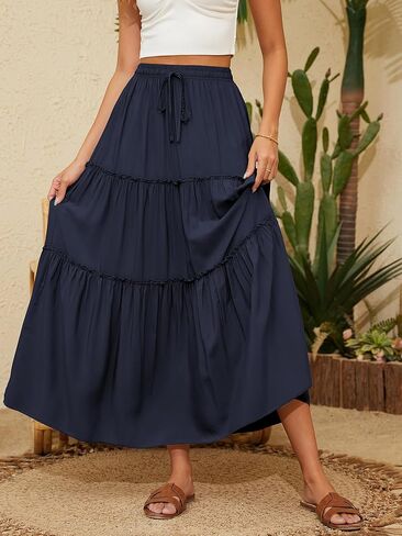 تنورة نسائية عالية المرونة بخصر جيوب الرباط تنورة ماكسي متدرجة in Kuwait