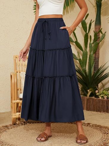 تنورة نسائية عالية المرونة بخصر جيوب الرباط تنورة ماكسي متدرجة in Kuwait