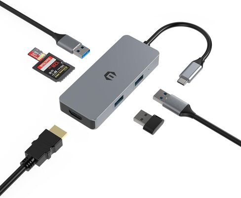 محول متعدد المنافذ USB C Hub من Tiergrade، قاعدة توصيل USB C 6 في 1 مع HDMI 4K، إيثرنت، 3 منافذ USB 3.0، قارئ بطاقة SD وMicro SD لجهاز Chromebook Pixel، السطح والمزيد in Kuwait