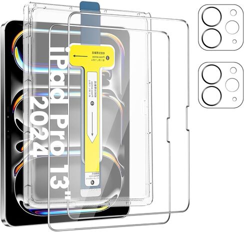 واقي شاشة TQLGY مكون من قطعتين لجهاز iPad Pro 13 بوصة M4 (2024، الجيل السابع) مع واقي عدسة الكاميرا، تركيب تلقائي لإزالة الغبار، زجاج مقسى فائق الدقة، متوافق مع Face ID وقلم Apple in Kuwait