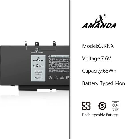 Amanda GJKNX Laptop Battery 7.6V 68Wh Replacement for Dell Latitude 5480 5580 5280 5590 5490 E5480 E5580 E5490 E5590 Precision 15 3520 3530 Series GD1JP 0GD1JP DY9NT 0DY9NT 5YHR4 451-BBZG 4cell in Kuwait
