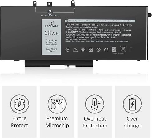Amanda GJKNX Laptop Battery 7.6V 68Wh Replacement for Dell Latitude 5480 5580 5280 5590 5490 E5480 E5580 E5490 E5590 Precision 15 3520 3530 Series GD1JP 0GD1JP DY9NT 0DY9NT 5YHR4 451-BBZG 4cell in Kuwait