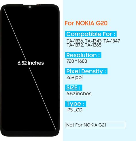 لنوكيا G20 شاشة LCD بديلة TA-1336 لنوكيا G10 شاشة LCD TA-1334 محول رقمي TA-1346 TA-1338 شاشة تعمل باللمس مع أدوات إصلاح in Saudi Arabia