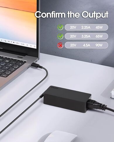 شاحن محول طاقة USB C 65Ｗ لأجهزة الكمبيوتر المحمولة Lenovo Thinkpad وYoga مع منفذ شحن من النوع C - شحن سريع وموثوق in Kuwait