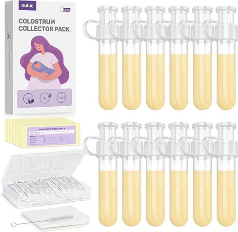 Nuliie Colostrum Collector Kit 7ml/12pcs, Leakproof, Reusable Breast Milk Collector, Heat & Freezer Resistant, BPA-Free, With Cotton Cloth Wipe, Storage Case, Cleaning Brush -Ready-to-Use for Newborns in Saudi Arabia