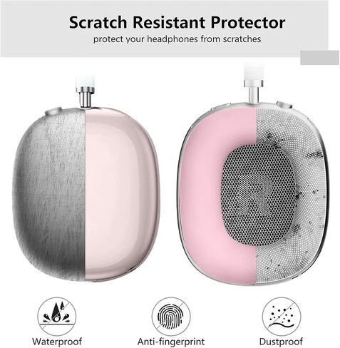 غطاء حافظة من السيليكون 3 في 1 متوافق مع سماعات Apple Airpods Max، غطاء أذن شفاف ناعم من مادة TPU / غطاء وسادة أذن من السيليكون / غطاء عصابة رأس متوافق مع Apple Airpods Max (وردي شفاف) in Kuwait