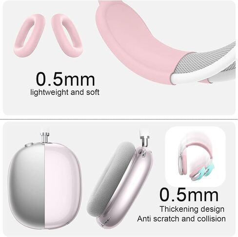 غطاء حافظة من السيليكون 3 في 1 متوافق مع سماعات Apple Airpods Max، غطاء أذن شفاف ناعم من مادة TPU / غطاء وسادة أذن من السيليكون / غطاء عصابة رأس متوافق مع Apple Airpods Max (وردي شفاف) in Kuwait