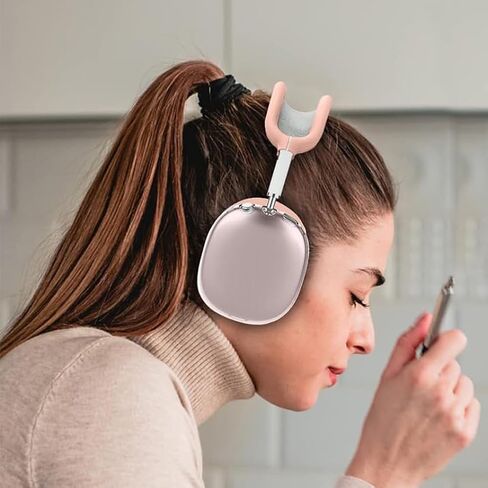 غطاء حافظة من السيليكون 3 في 1 متوافق مع سماعات Apple Airpods Max، غطاء أذن شفاف ناعم من مادة TPU / غطاء وسادة أذن من السيليكون / غطاء عصابة رأس متوافق مع Apple Airpods Max (وردي شفاف) in Kuwait