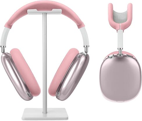 غطاء حافظة من السيليكون 3 في 1 متوافق مع سماعات Apple Airpods Max، غطاء أذن شفاف ناعم من مادة TPU / غطاء وسادة أذن من السيليكون / غطاء عصابة رأس متوافق مع Apple Airpods Max (وردي شفاف) in Kuwait