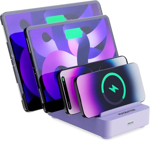 Fast & Safe Charging Station for Multiple Devices - 4 Fast Port - PD 20W & QC 3.0 - Compatible with All USB Devices - Family Charging Organizer - UL & FCC Certification - Purple in Saudi Arabia