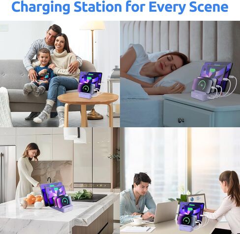 Fast & Safe Charging Station for Multiple Devices - 4 Fast Port - PD 20W & QC 3.0 - Compatible with All USB Devices - Family Charging Organizer - UL & FCC Certification - Purple in Saudi Arabia