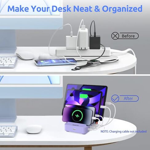 Fast & Safe Charging Station for Multiple Devices - 4 Fast Port - PD 20W & QC 3.0 - Compatible with All USB Devices - Family Charging Organizer - UL & FCC Certification - Purple in Saudi Arabia