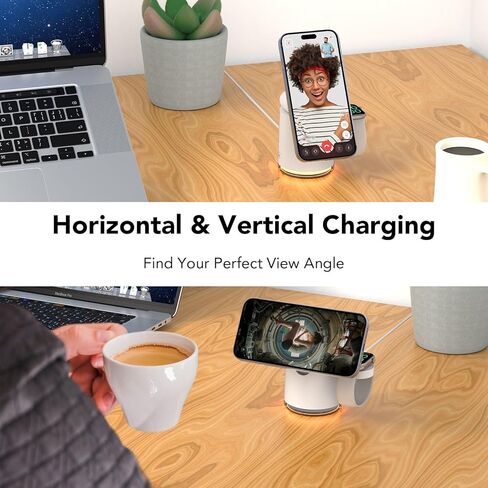 3 in 1 Wireless Charging Station for Multiple Devices Apple,MagSafe Charger Stand with Warm Night Light Compatible with IPhone 15 14 13 12 13 12 Pro/Plus/Max/X/XS,IWatch 9 8 7 SE 6/Ultra,AirPods Pro in Saudi Arabia
