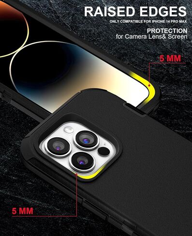 JGS for iPhone 14 Pro Max Case, Military Grade 3 in 1 Heavy Duty Shockproof/Drop Proof/Dust Proof Case with 2Pcs Tempered Glass Screen Protector for Apple iPhone 14 Pro Max (6.7") Black in Saudi Arabia