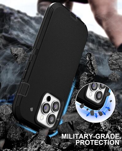 JGS for iPhone 14 Pro Max Case, Military Grade 3 in 1 Heavy Duty Shockproof/Drop Proof/Dust Proof Case with 2Pcs Tempered Glass Screen Protector for Apple iPhone 14 Pro Max (6.7") Black in Saudi Arabia