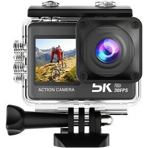 5K30FPS 50MP with 64GB U3 Card Action Camera, Waterproof Camera with Touch Screen IPX8 100FT EIS with 2X 1050mAh Batteries for Bike Jogging Hiking Climbing, JS-08B