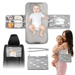 Portable Diaper Changing Pad - Travel Waterproof Baby Changing Mat with Shoulder Strap - Foldable Diaper Changing Station with Wipes Pocket