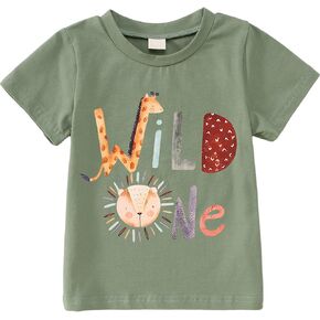 Wild One 1st Birthday Shirts Baby Boy Girl T-Shirt Cute Animals Tees Party Outfit Short Sleeve Top 1 Year Old