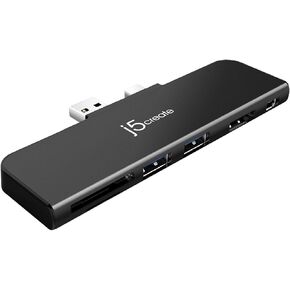 j5create Docking Station for Surface Pro 6 / 5 / 4 with HDMI, 2X USB 3.0, MicroSD / SD Card Slot and Mini DisplayPort - Works with Protective Case(Black)