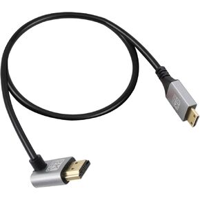 RIIEYOCA 90 Degree Down Angle UHD 8K HDMI Male to Mini HDMI Male 18Gbps High Speed 2.1 extended cable supports 8k@60Hz, 1080p, ARC, 3D, for DVR, HDTV, (Down Angle, 0.5M)