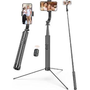75" Phone Tripod & Selfie Stick, Extendable Cell Phone Tripod Stand with Wireless Remote and Phone Holder, Stable Tripod for iPhone, Travel Tripod Compatible with iPhone 15/14/13 Pro Max/Android