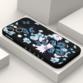 for iPhone 13 Case Fashion Flower Pattern Slim Liquid Silicone Dropproof for iPhone 13 Phone Cover 6.1 inch-Aurora Butterfly Black