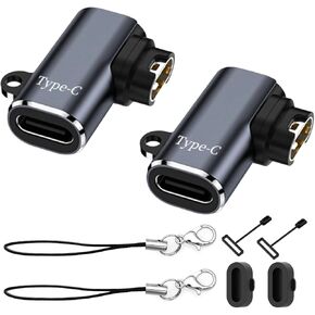 Type C Adapter for Garmin Watch Charger Side Elbow Connector, 2 Pack Type C Female to Garmin Watch Compatible with Garmin Fenix 7/7S/7X/6/6X/6S Forerunner 965/955/255 Series