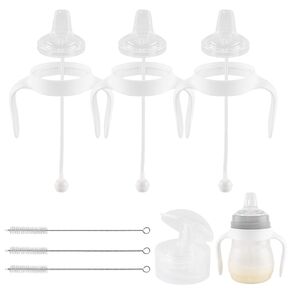 Sippy Cup Conversion Kit for Mam Bottles, Spill-Proof Transition Kit with Silicone Sippy Spout Nipple, Weighted Straw, Handle, 3 Pack, 6m+