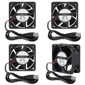 4-Pack 60mm x 60mm x 25mm DC 5V USB Brushless Cooling Fan, Dual Ball Bearing