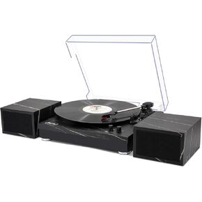 Vinyl Record Player with Stereo Speakers, 3-Speed Belt-Drive Turntable with Wireless Music Playback | Black Marble