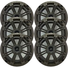 KICKER 6.5" 195 Watt Peak Power Marine OEM Replacement Boat Audio Speakers (Qty 6) with Charcoal Grilles