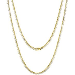 Tennis Necklaces for Women|2MM Simulate Diamond Tennis Chain|3-Prong-Setting CZ|18k White/Yellow Gold Plated|Size 16-22 Inches in Saudi Arabia