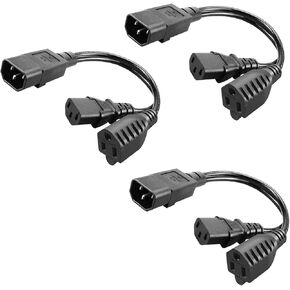 3 Pack C14 to C13+NEMA 5-15R Y Splitter Power Plug Cord,Single C14 Male to C13+Nema 5-15R Female Splitter Adapter Cable Cord,30cm