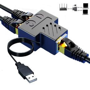 RJ45 Network Splitter Adapter, USB to RJ45 Network 1 to 2 Dual Port Ethernet Socket Connector 8P8C Extender Plug LAN Interface for Cat5e,Cat6,Cat7,Cat8 (1 to 2)