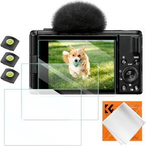 K&F Concept [3pcs Screen Protector for Sony ZV-1/ZV-1 II/ZV-E10 Camera & Hot Shoe Cover, Ultra Clear Tempered Glass Screen Protector, Anti Scratch Bubble Free Ultra Resistant