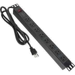 PDU Rack Mount Power Strips with Surge Protector, 8 Outlet 1U Power Strip, 19'' Server Rack Power Strip, RackMount Power Strip for Network Rack, 15A 125V 1875W, 10FT 14AWG Cord, Heavy Duty