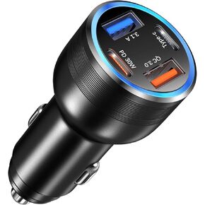 65W USB C Car Charger, Bangfun 4 Port Cigarette Lighter USB Charger QC/PD 30W Fast Charging Dual 12V USB C & USB A Car Phone Charger Power Adapter for iPhone 15 14 13 12 iPad Pro, Samung S24(Black)