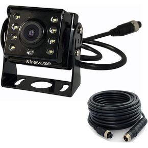 Vehicle Backup Rear View Reverse Parking Car Camera 8 LED IP69 Waterproof Night Vision HD AHD 1080P Rear Camera + 4 Pin 15m Video Cable for Bus Trailer RV Camper Truck Van 12V-24V