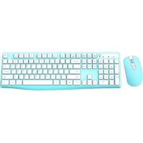 لوحة مفاتيح وماوس لاسلكيان، ماوس ولوحة مفاتيح لاسلكيان 2.4G، ماوس نحيف 3 مستويات DPI، توصيل وتشغيل سريع الاستجابة للكمبيوتر المحمول والكمبيوتر الشخصي - حجم كامل - أزرق in Kuwait