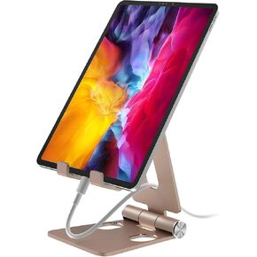 Aduro U-Rise XL Adjustable Aluminum Tablet Stand iPad Holder Foldable Phone Stand Compatible with iPhone iPad Pro 11, 9.7, 10.5 Air Mini 4 3 2, Nexus, Tab, E-Reader (4-12") Black