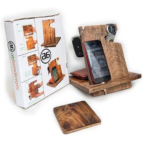 ABHANDICRAFTS Wooden Docking Station for Men - Nightstand Organizer, Charging Station, Cell Phone Stand, Watch and Wallet Holder in Kuwait