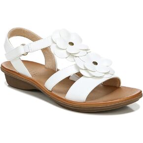 Naturalizer SOUL Womens Sing-2 Flat Sandals with Floral Embellishment and Arch Support, White Smooth, 7.5 W