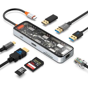 Docking Station, USB C Hub, TOTU 8-in-1 Type C Hub with 4K HDMI Port, Ethernet, 100W PD USB-C Power Delivery, 2 USB 3.0 Ports, 1 USB 2.0 Port, SD/TF Card Reader, for MacBook and Other Type C Laptops