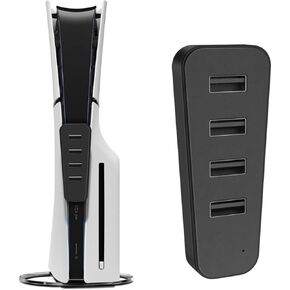 TNP USB Hub for PS5 Slim - Black USB Port Extender for Playstation 5 Accessories with 4X High-Speed Data Transfer USB 2.0 Ports, Fast Charging USB Expansion Adapter for Playstation 5 Slim Edition