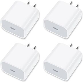 [4 Pack] USB-C Wall Charger, 20W USB-C Power Adapter for Phone 15/14/13/15 Pro/Pro Max/Plus/XS/XR/X,Galaxy, Pixel,i Pad and More