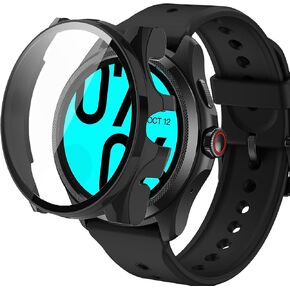 Compatible for TicWatch Pro 5 Case, Lamshaw Hard PC Case with Screen Protector Compatible for TicWatch Pro 5 Smartwatch (2 Pack-Black+Clear)
