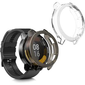 kwmobile Frame Cover Compatible with Xiaomi Watch S1 Active Cover (2-Pack) - Clear Silicone Case - Black/Transparent