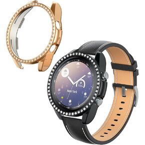 kwmobile Glitter Frame Protector Compatible with Samsung Galaxy Watch 3 (41mm) Frame Protector (Set of 2) - Black/Rose Gold