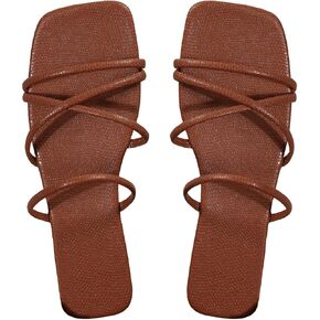GORGLITTER Dressy Sandals Cross Strappy Flat Sandals Open Toe Summer Slide Sandals