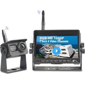 RV Backup Camera Wireless DVR Recording FHD 1080P w/ 7" Monitor, Up to 4 Cameras Backup & Driving Observation, Super IR Night Vision, Digital Reverse Rear View Camera for RVs, Trailer, Truck, Camper